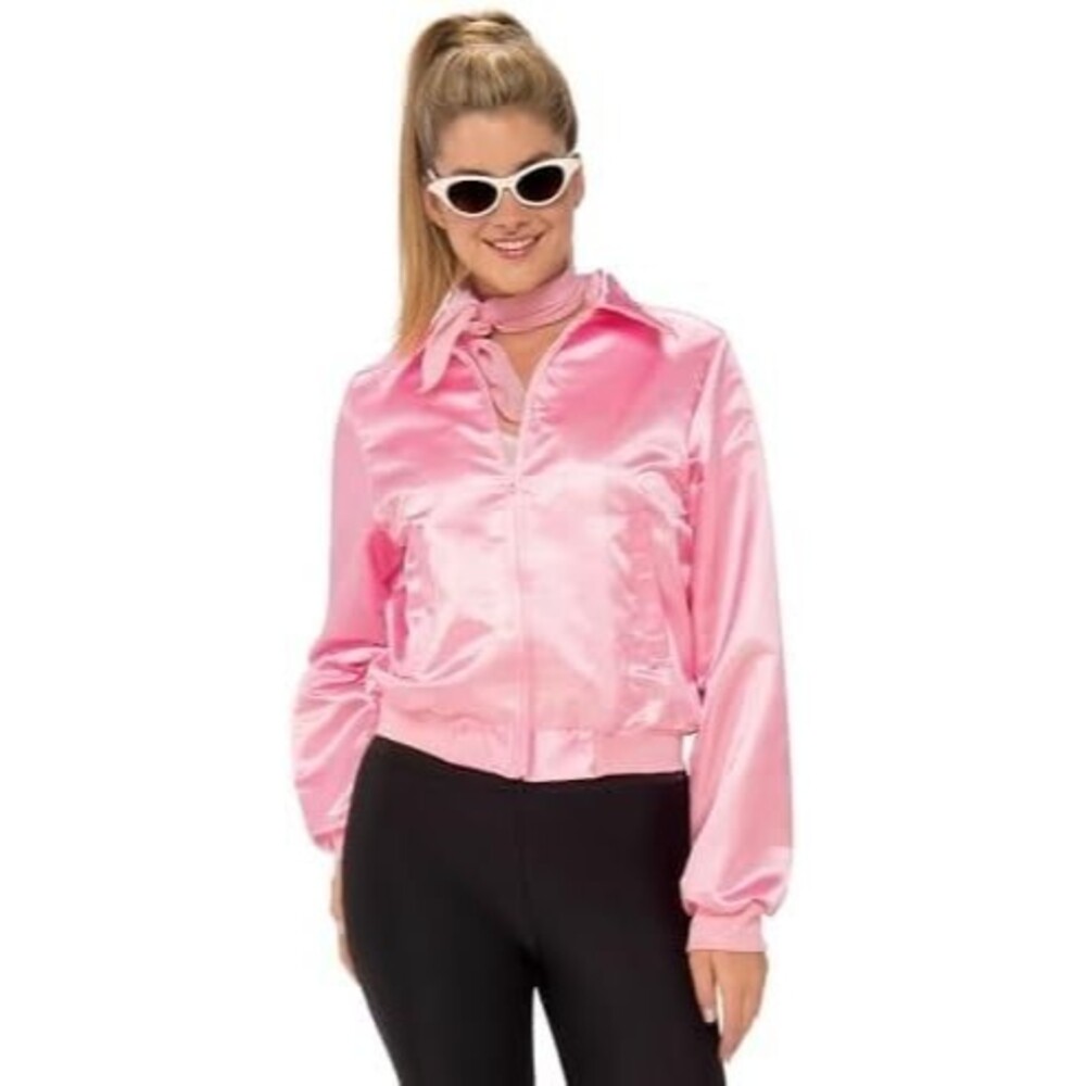 GREASE Women's Silky Satin Zip Up Pink Ladies Jacket Halloween Costume S